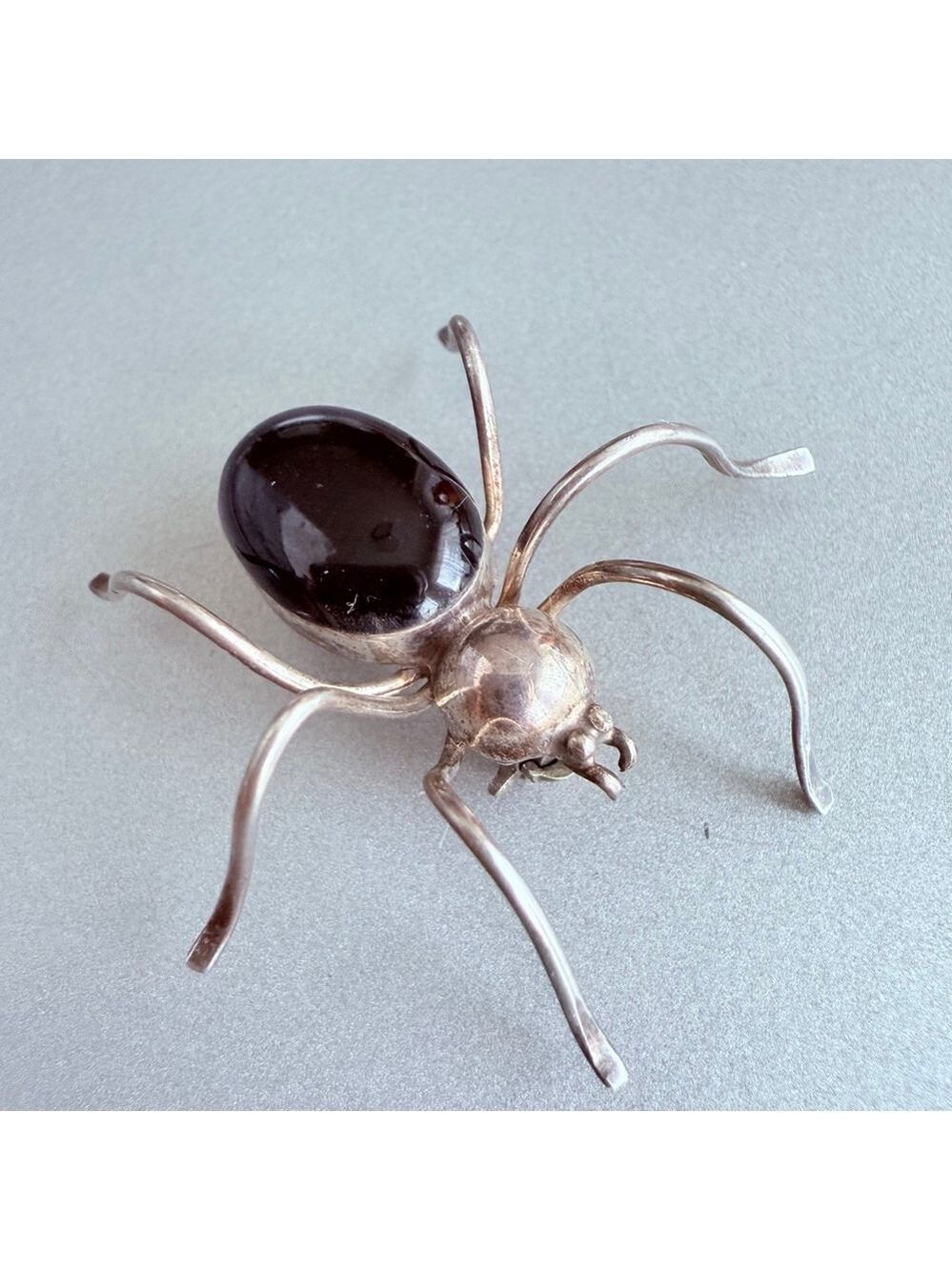 Vintage Southwestern 3 CT Onyx Figural Spider Sterling Silver 925 Pin Brooch - Picture 1 of 7